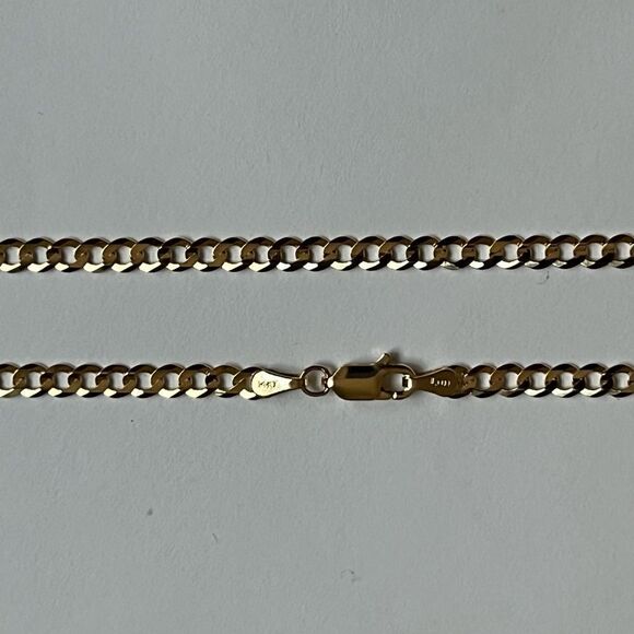14k Solid Yellow Curb Concave cuban Chain Necklace | 3.5 mm | Real Gold Cuban | - Picture 6 of 9